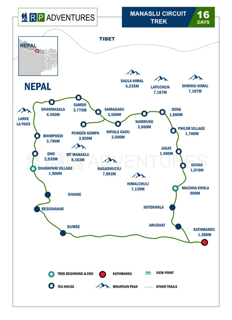 Manaslu circuit trek map