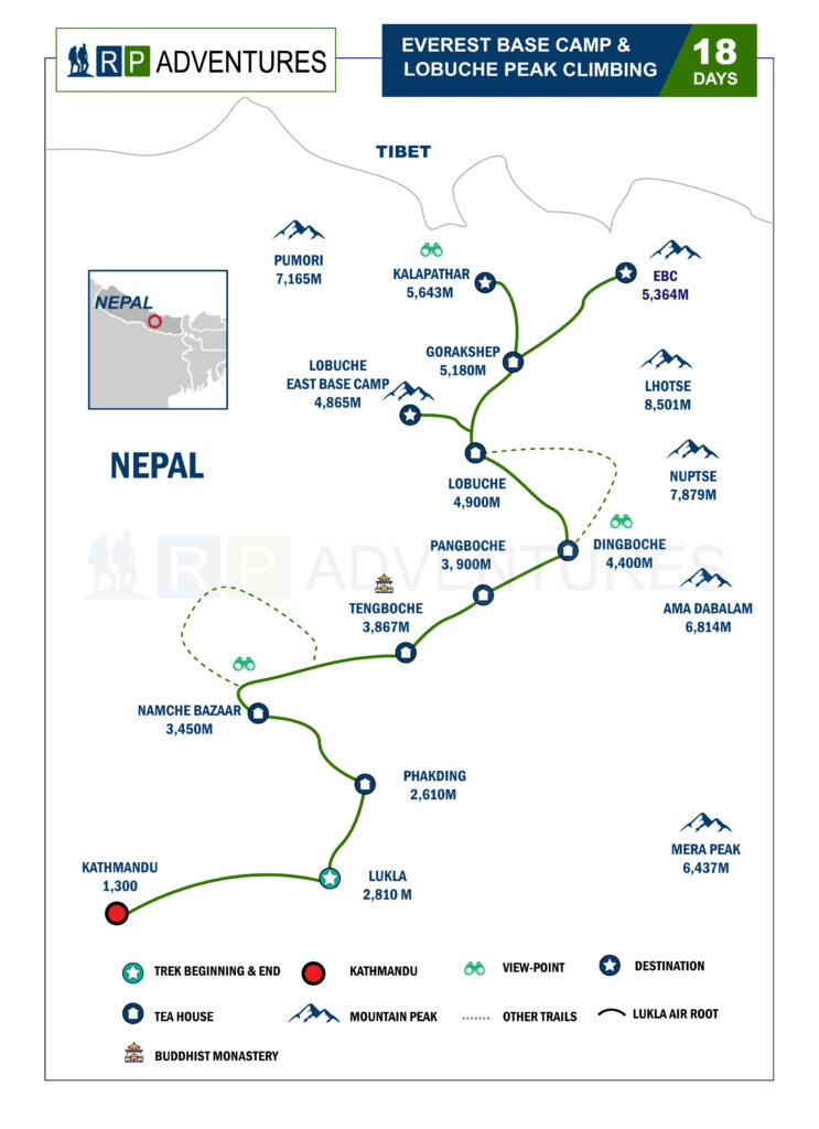 Everest base camp and lobuche peak climbing trek map